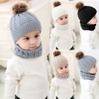 Toddler Kids Baby Boy Girl Winter Warm Knitted Crochet Beanie Hat Cap Scarf Set