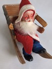 Antique German Santa Claus Wood Sled Figurine Paper Mache clay Felt Belsnickle