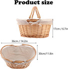 Natural Wicker Basket With Linen Lining  14 Inch Large Wicker Woven Picnic Baske