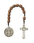 Saint Benedict Medal Pocket Rosary - 10mm Wood Beads Metal Crucifix   Medal 9  L