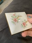 Vintage Marhill Powder Compact Guilloche Enamel Painted Flowers