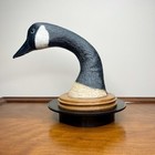 Vintage Hand Carved Wooden Canada Goose Head Neck Bust Figurine On Wood Base 8 
