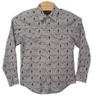 Rock   Roll Cowboy Shirt Gray Pearl Snap Cow Skull cactus Western Rodeo   