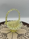 Fenton Uranium Glass Basket Topaz Yellow Hobnail Ruffled Edge 6  Uv Glow