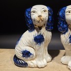8  Antique Vintage Style Blue Staffordshire Spaniel Dog Figurine Pair