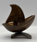 Vintage Coconut Shell Sailboat Puerto Rico Hand Painted Souvenir Nautical
