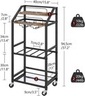      Stylish Rolling Bar Cart     Mirrored Shelf  Wine Rack   Glass Holders      