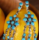 Turquoise Blossom Chandelier Navajo Sterling Silver Dangle Earrings