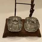 Antique Victorian Eastlake Cast Iron Double Inkwell - Pat Dec 11  1877