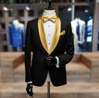 Black Men s Suit Gold Satin Shawl Lapel Formal Wedding Groom Tuxedo Blazer Pant