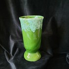 Royal Copley Green Ceramic Flower Vase Pottery W frosted Rim Glaze 8  Mcm Vtg