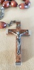 Antique 31  Wood 1 2  Bead Rosaries W wood silver Crusifix  Religious 