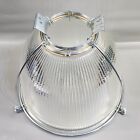 Vintage Holophane Industrial Light Glass Globe Prismalume Ribbed Metal Frame
