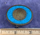 Vintage Brass   Turquoise Trinket Or Pill Box - Mexico - Mayan Calendar