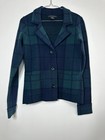 Tahari Navy Teal Plaid Knit Blazer Cardigan Xs Preppy Jacket
