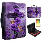 Bible Cover Case For Women large Leather Cross With Purple Rose Butterflies