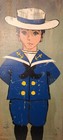 Vintage George Nathan Folkart Sailor Boy Painting On Wood - Midcentury Nautical