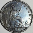 Great Britain 1 Penny Coin - 1861 - Bun Head Portrait Of Queen Victoria - Vg