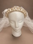 Vintage 40s Beaded Crown Wedding Bridal Veil 2 Layers