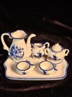 Miniature Tea Set Vintage Delft-style Porcelain 10 Pieces Blue   White Windmill