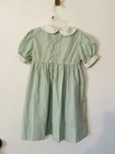 Vintage Petit Ami 3t Dress Light Green Gingham W pink Flowers  Wht Collar   Trim