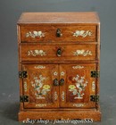 14  Old Chinese Huali Wood Inlay Shell Flower Birds Pattern Furniture Cabinet