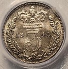 Great Britain Maundy 3 Pence 1845  Pcgs Ms 64  Lightly Toned Choice Uncirculated