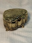 Vintage Silver-plated Double Heart Jewelry Box     Gold Trim   Velvet
