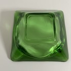 Vintage Green Glass Ashtray Square 4 Slot Retro Man Cave Bar 1970   s