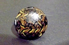 Antique Black Glass Button - Lovely Gold Pattern  4711 