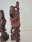 Pair Of Vintage Chinese Hand-carved Wood Figurines 