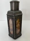 Chinese Pewter Octaganol Tea Caddy With Inset Painted Art Panels - A139