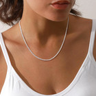 Solid 925 Sterling Silver Chain Necklace  3mm Flat Curb Cuban Link Chain For Men