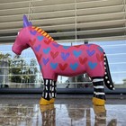 Donkey Mexico Wood Carving Hand Painted Folk Art Oaxaca  Pink Blue Hearts