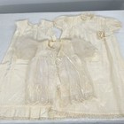 Vintage Baptism Christening Gown Dress Liner Dress Jacket Lace Embroidery Baby