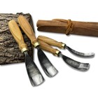 4-piece Bent Gouge Set     Hand-forged 52100 Steel Blades  Ash Wood Handles 