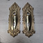 Pair Set Vintage Ornate Brass Victorian Eastlake Style Door Knobs   Door Plates