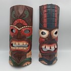 2 Vintage Hand Carved Tiki Mask Wooden Wall Decor Tribal Bar Face Indonesia