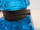 Antique Peacock Blue Glass Ink Well 1880s  Hand Cut Crystal 