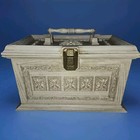Vintage Max Klein Sewing Box Chest Tray Notions Faux White Wood Plastic Huge Lot