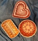 3 Vintage Copper Jello Molds--ribbed Loaf  Bumpy Circle  Heart