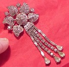 Vintage Penning Brooch    Pendant Rhinestone Silver Tone 3 Inch Length