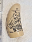 Vintage Replica Scrimshaw Whale   s Tooth   Sailing Ship