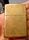 1996  xii  Vintage Zippo Venetian Brass Lighter - Tarnished - Used - Sparks