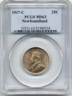 1917c Newfoundland 25 Cents - Choice Uncirculated  Pcgs Ms63