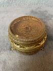 Vintage Ormolu Jewelry Casket Beveled Glass Gold Tone Filigree Trinket Box Feet
