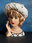 Vintage Lady Head Vase Relpo    crisscross Chrissy    Black white 7 5   