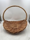 Vintage Woven Wicker Basket Large Round Oval Handle Rustic Boho Home Decor 22x18