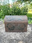 Antique French Art Nouveau Tin Casket Chest Old Vintage C 1900 Jewelry Box 
