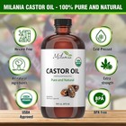 Milania Organic Castor Oil  16oz  - Glass Bottle - Cold Pressed   Hexane-free 